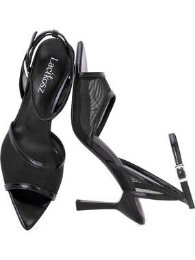 Women's Cool Black Mesh High Heels Strappy Sandals Shoes Pointed Toe Ankle Strap